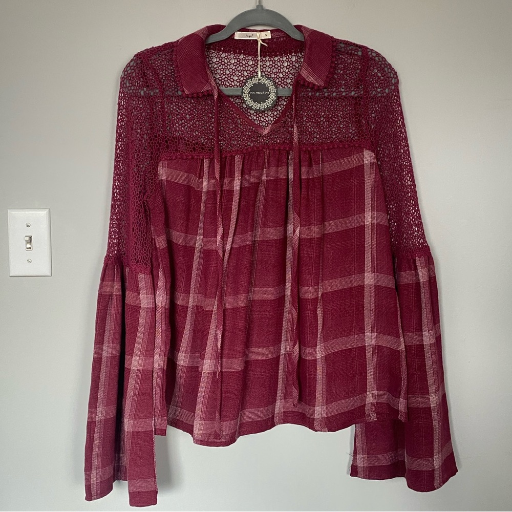 HAZEL Crochet Burgundy Long Sleeve Top